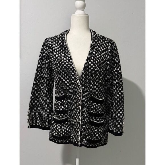 White House Black Market Sweaters - White House black market black white chunky knit crochet heavy silver button swe